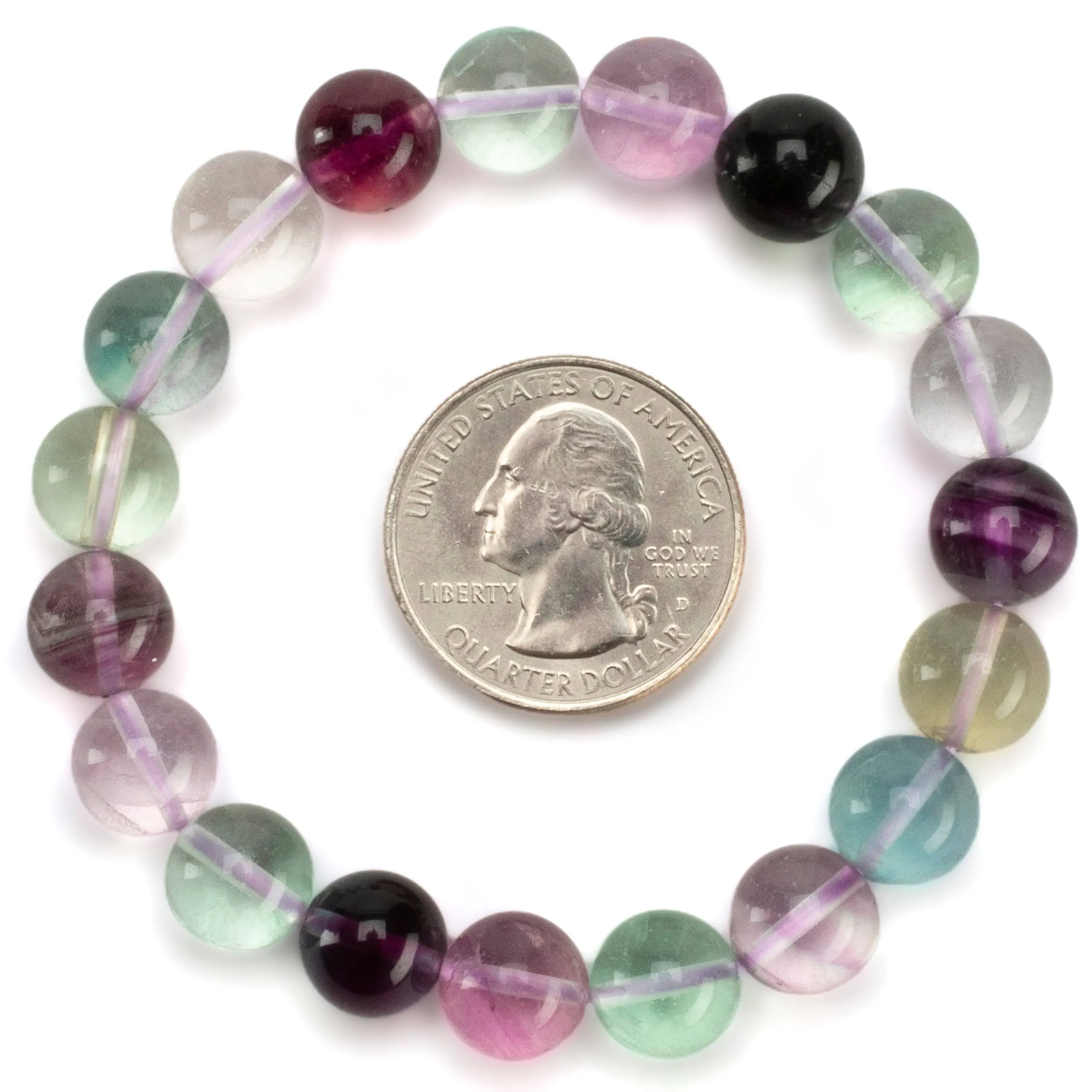 Natural Fluorite 10mm Bead Gemstone Elastic Bracelet