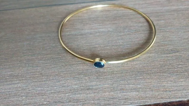 Natural Sapphire Oval Faceted Bangle,Handmade Jewelry, Gift for her