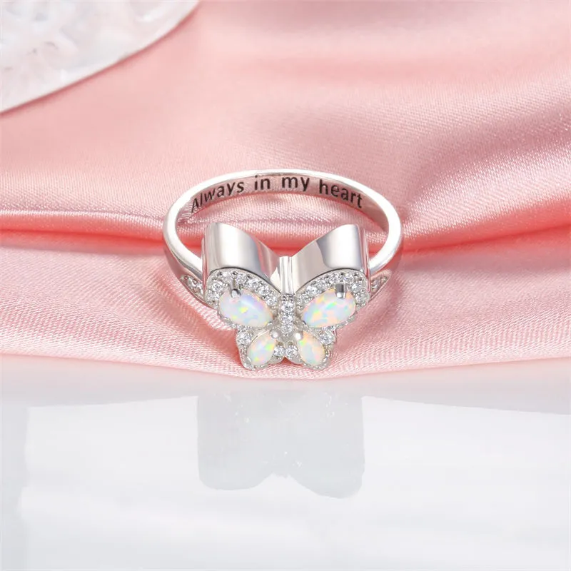 Opal Butterfly Urn Rings for Ashes of Loved Ones 925 Sterling Silver Cremation Keepake Rings Memorial Jewelry for Women