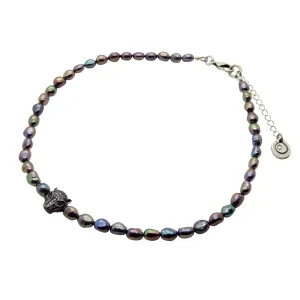 Panther Charm Peacock Pearl Choker