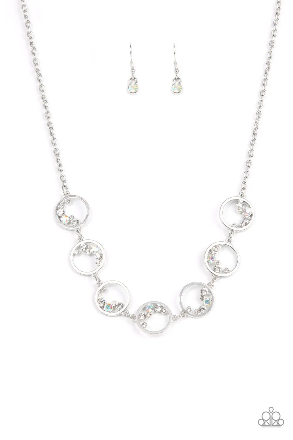 Paparazzi Blissfully Bubbly - White Iridescent Dainty Necklace