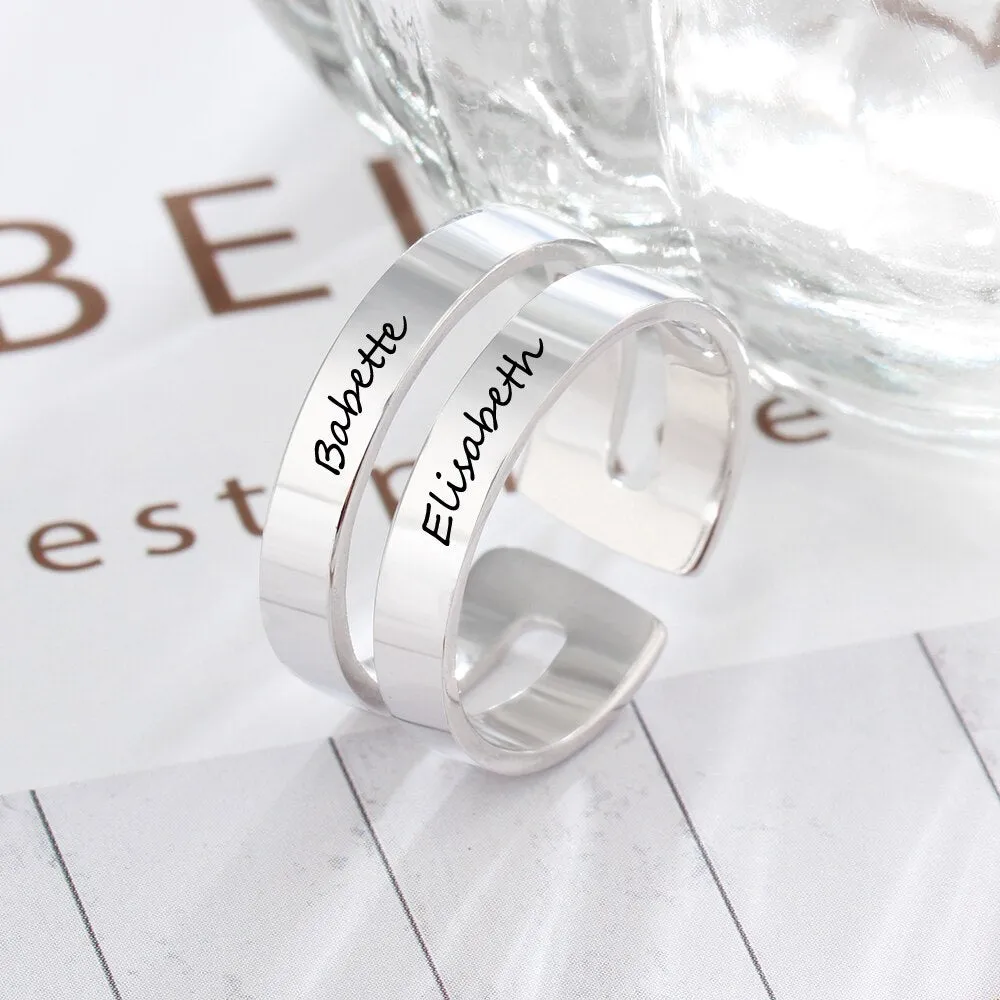 Personalized Double Layered Engraving Name Rings for Women Customized 2 Names Stainless Steel Ring Jewelry