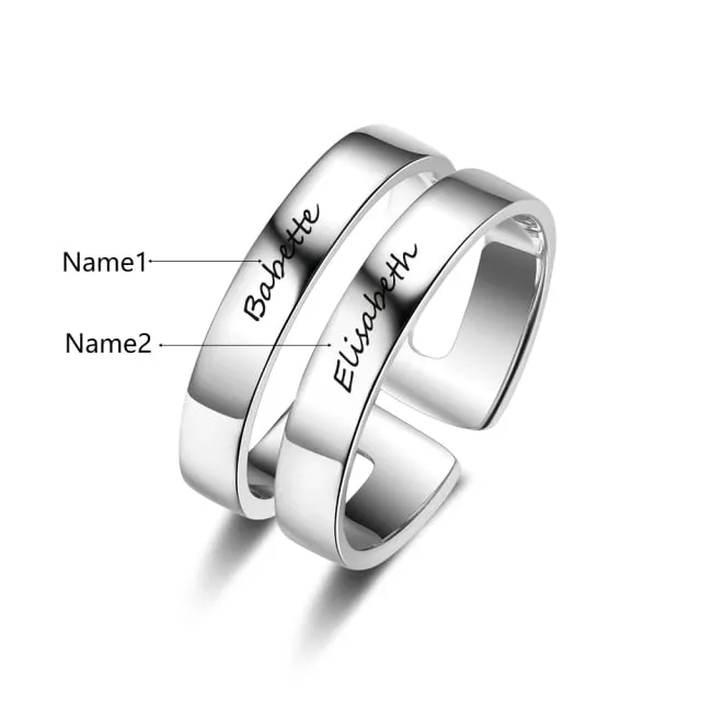 Personalized Double Layered Engraving Name Rings for Women Customized 2 Names Stainless Steel Ring Jewelry