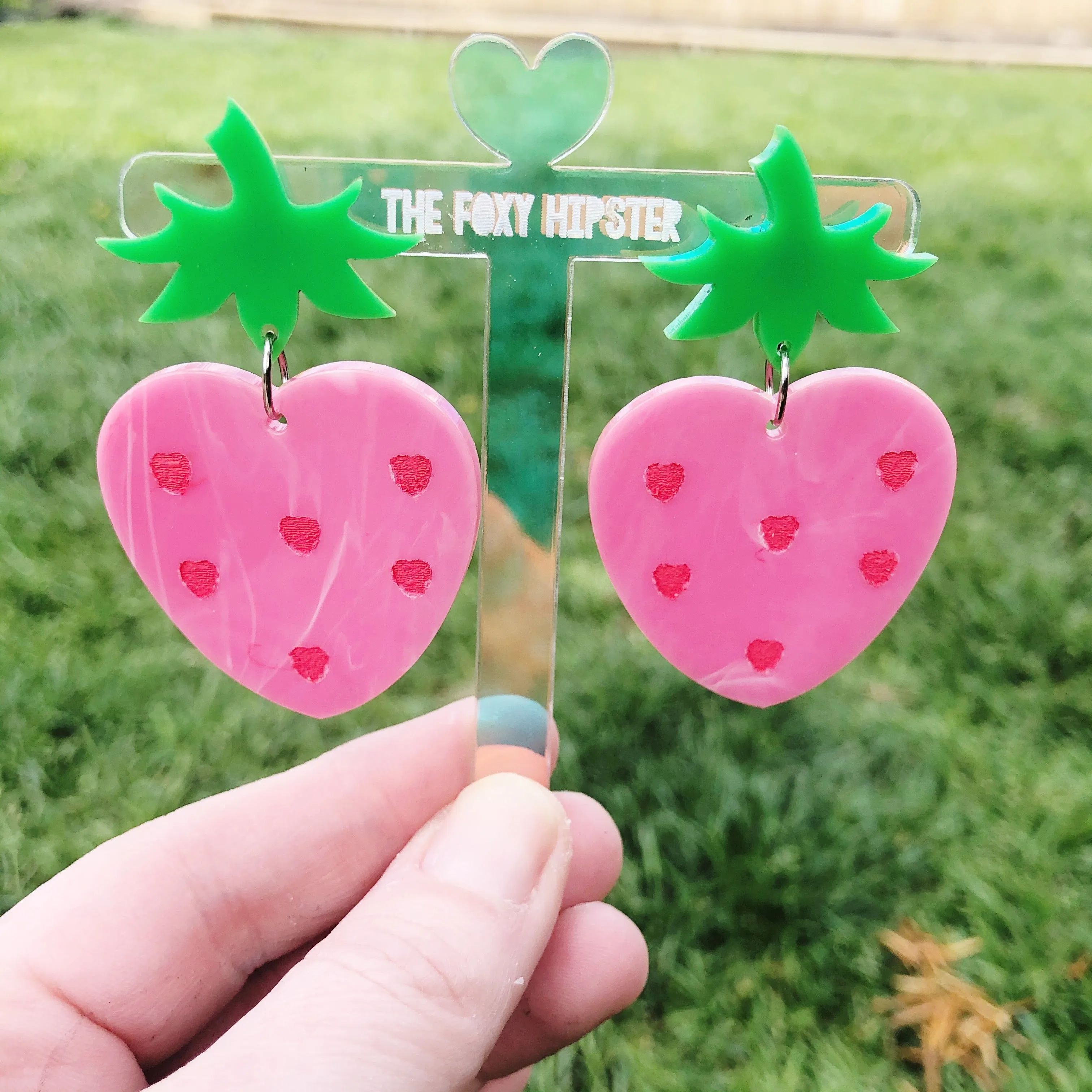 Pink Strawberry Heart Dangle Earrings