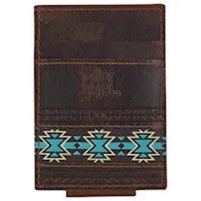 RED DIRT HAT CO CARD CASE W/MAGNET CLIP OILED CHESTNUT BRN W/SOUTHWESTERN DESIGNS