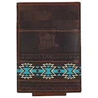 RED DIRT HAT CO CARD CASE W/MAGNET CLIP OILED CHESTNUT BRN W/SOUTHWESTERN DESIGNS