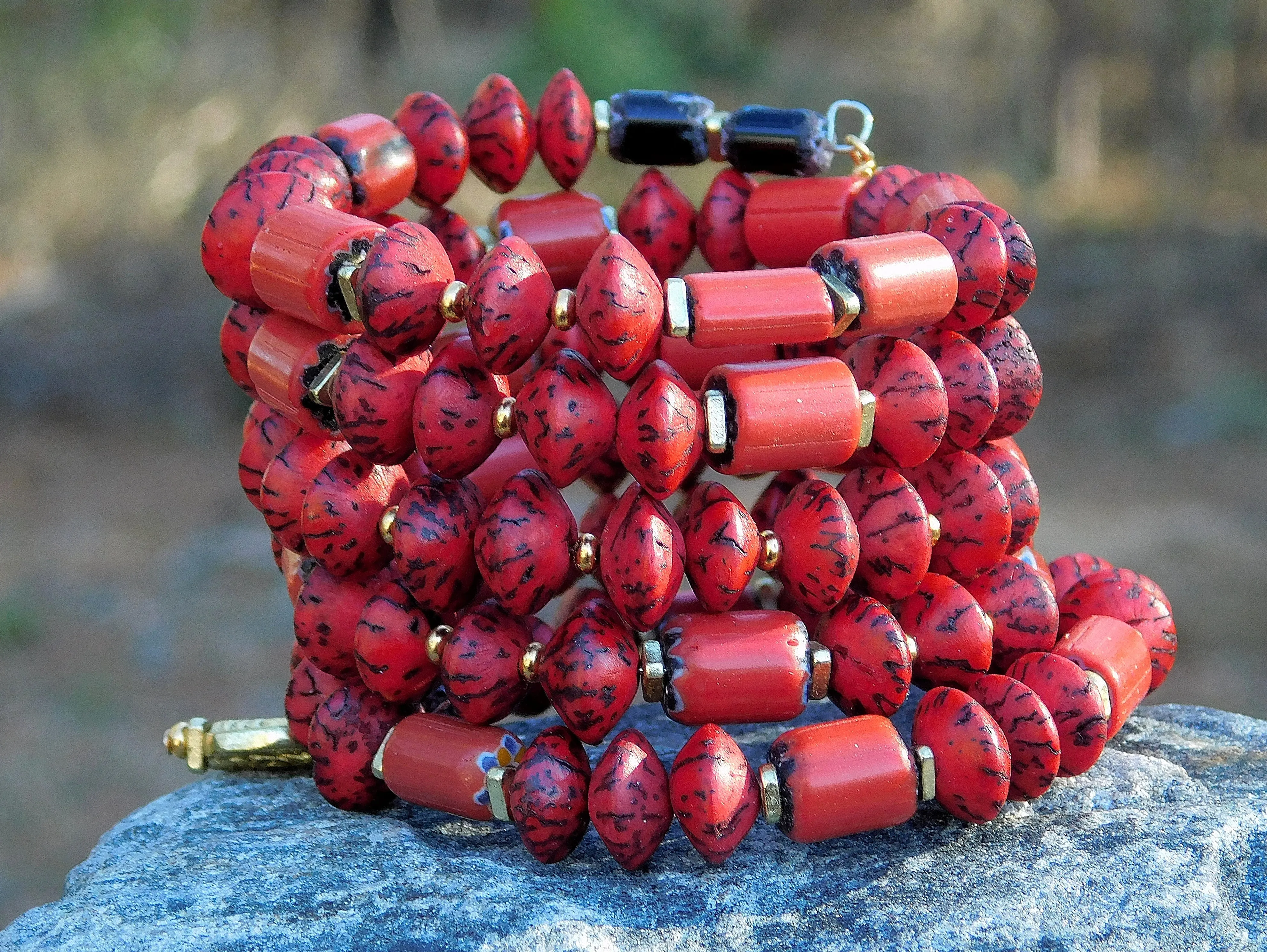 Red Salwag Natural Saucer Seed Bead Bangle