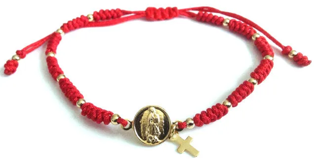 Red String Virgen de Guadalupe Bracelet, Our Lady of Guadalupe Gold Medal Adjustable Bracelet, Religious gift, Catholic Jewelry, Virgin Mary