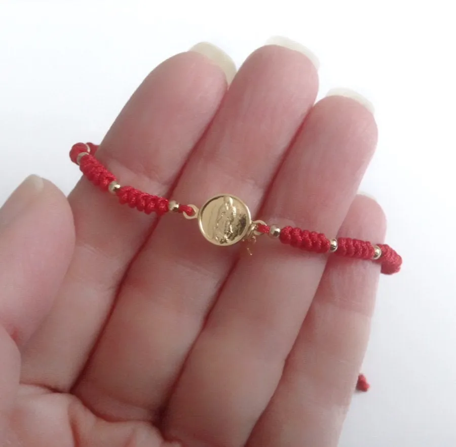 Red String Virgen de Guadalupe Bracelet, Our Lady of Guadalupe Gold Medal Adjustable Bracelet, Religious gift, Catholic Jewelry, Virgin Mary