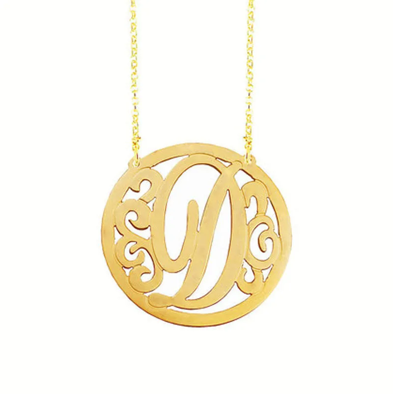 Rimmed Swirly Initial Necklace