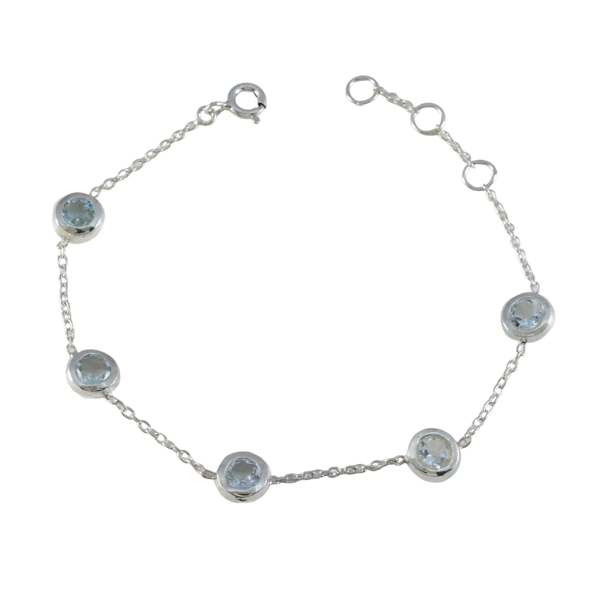 Riyo Attractive 925 Sterling Silver Bracelet For Womens Blue Topaz Bracelet Prong Setting Bracelet with Spring Lock Link Bracelet L Size 6-8.5 Inch.