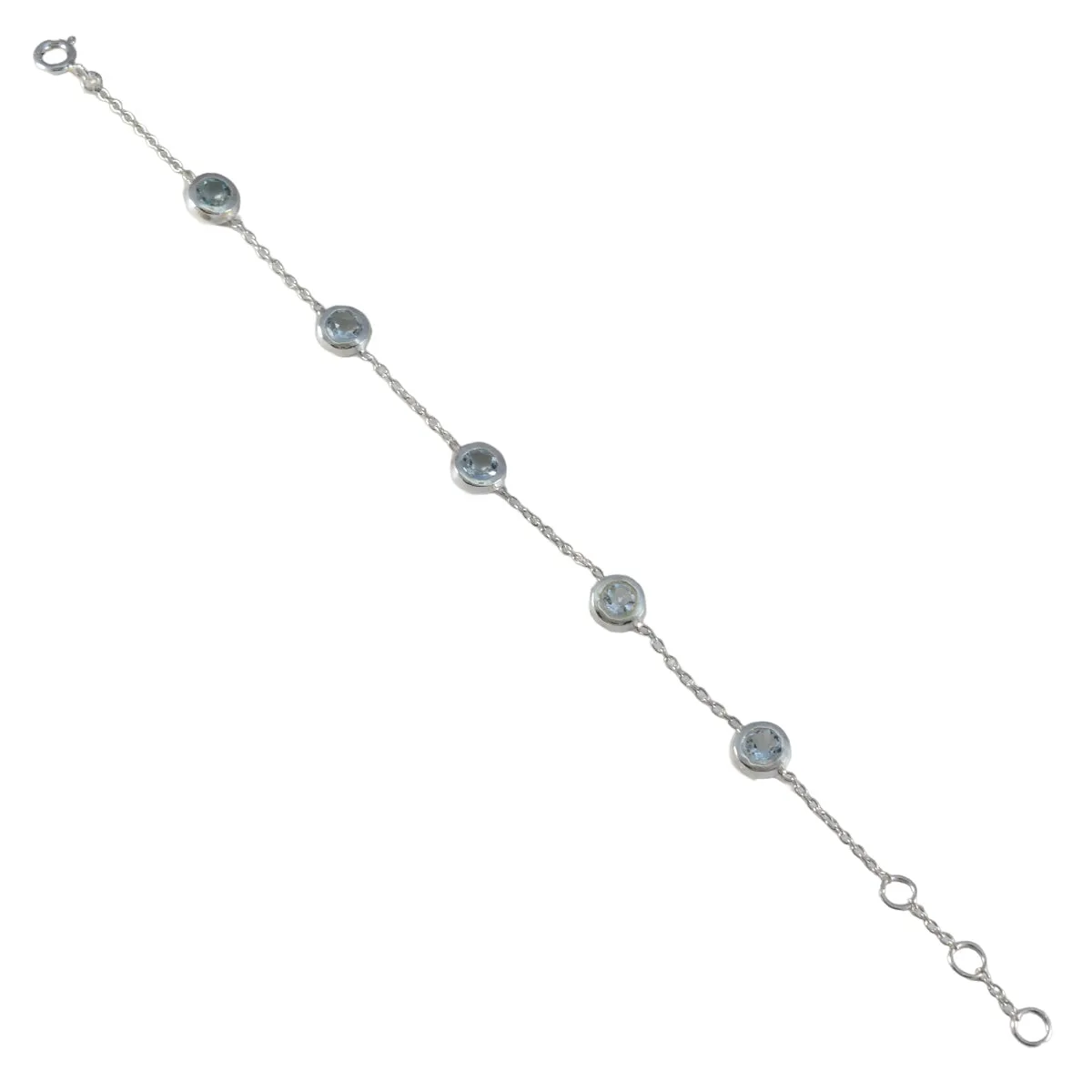 Riyo Attractive 925 Sterling Silver Bracelet For Womens Blue Topaz Bracelet Prong Setting Bracelet with Spring Lock Link Bracelet L Size 6-8.5 Inch.