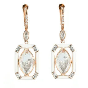 Rose Gold Marquise-Shaped Diamond Shake Earrings with White Enamel