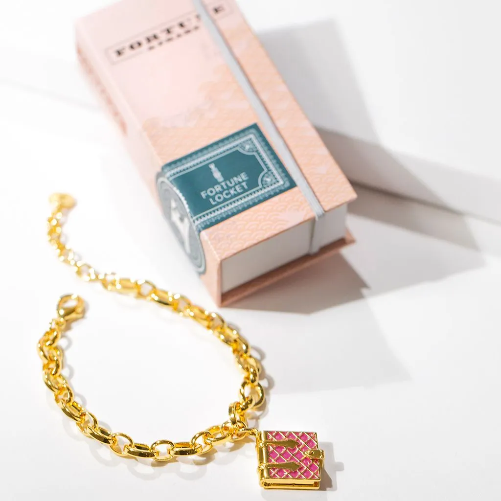 Secret Diary Book Bracelet (Magenta) - Gold