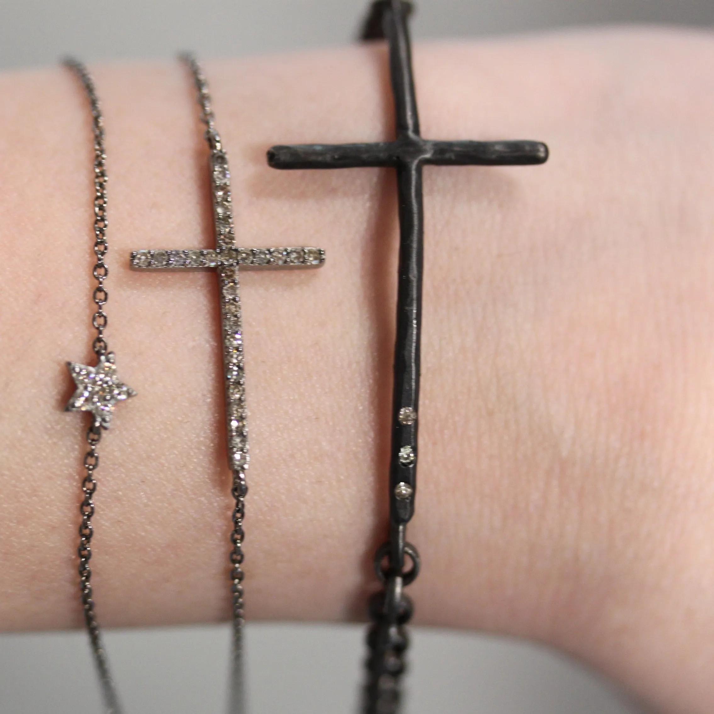 Silver Diamond Sideways Cross Bracelet