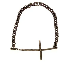 Silver Diamond Sideways Cross Bracelet