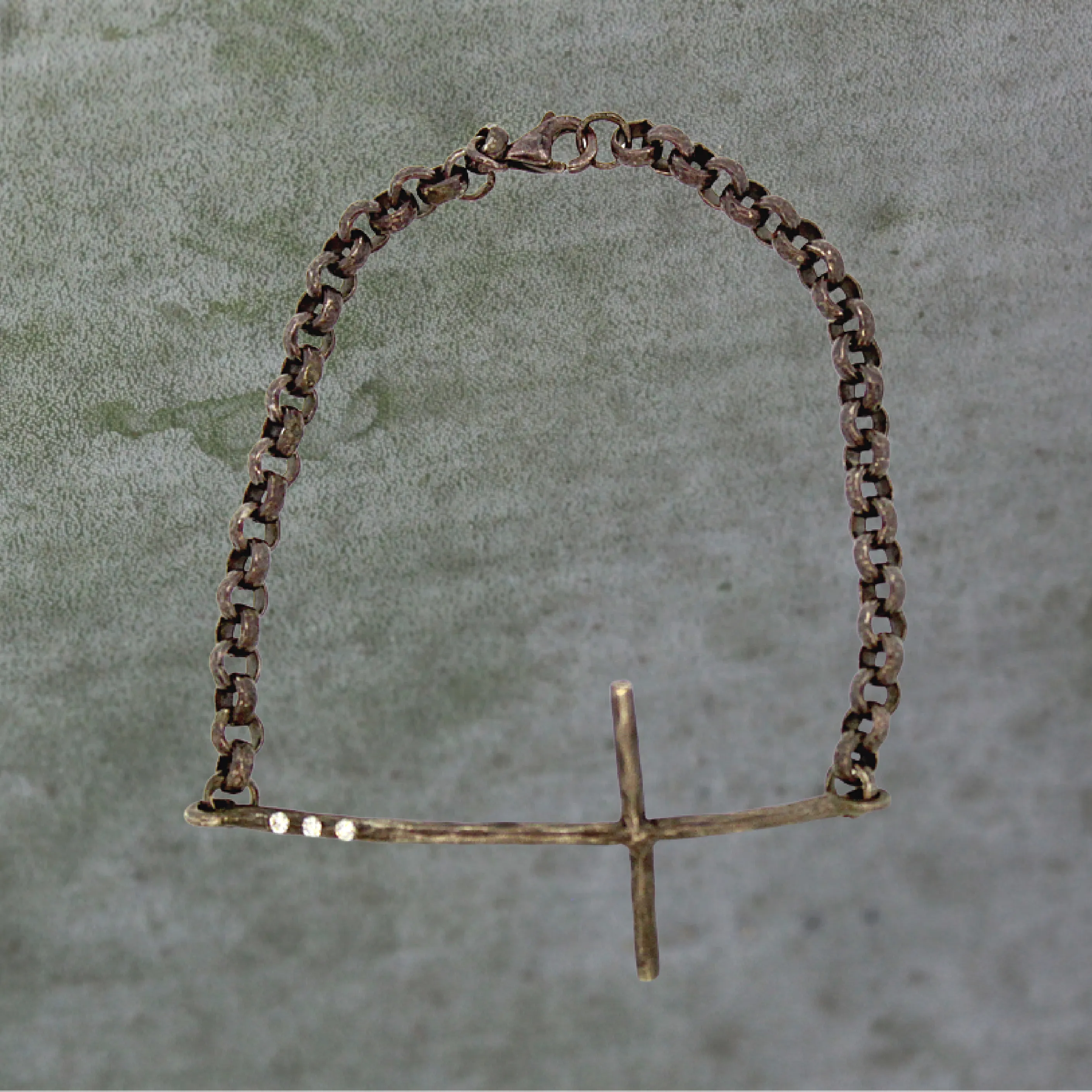 Silver Diamond Sideways Cross Bracelet