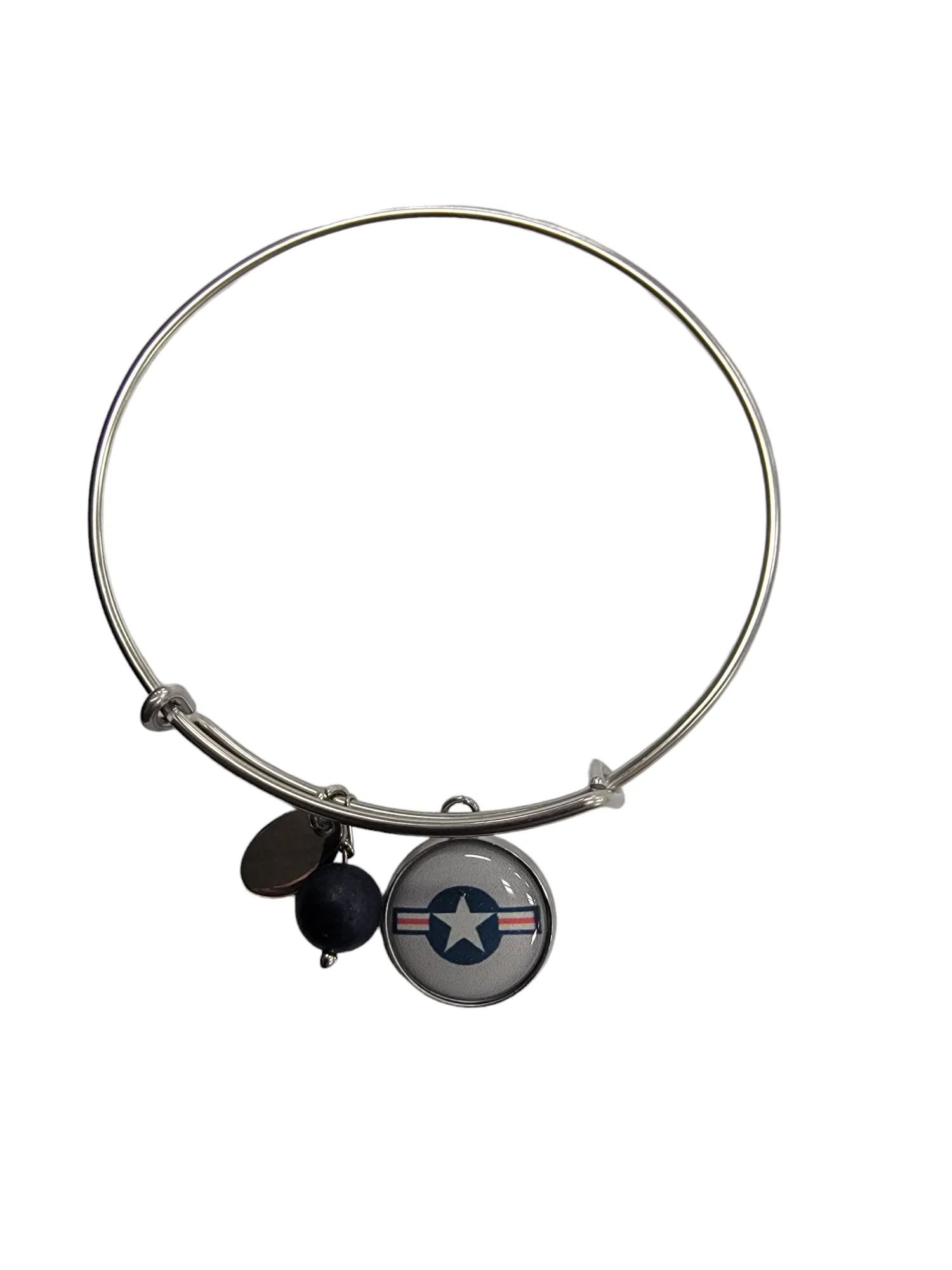 Silver Stainless Steel US Air Force Seal, Air Force Roundel, Air Force Trooper, Air Force Target, Air Force Wings or Air Force Thunderbirds Bangle Charm Bracelet