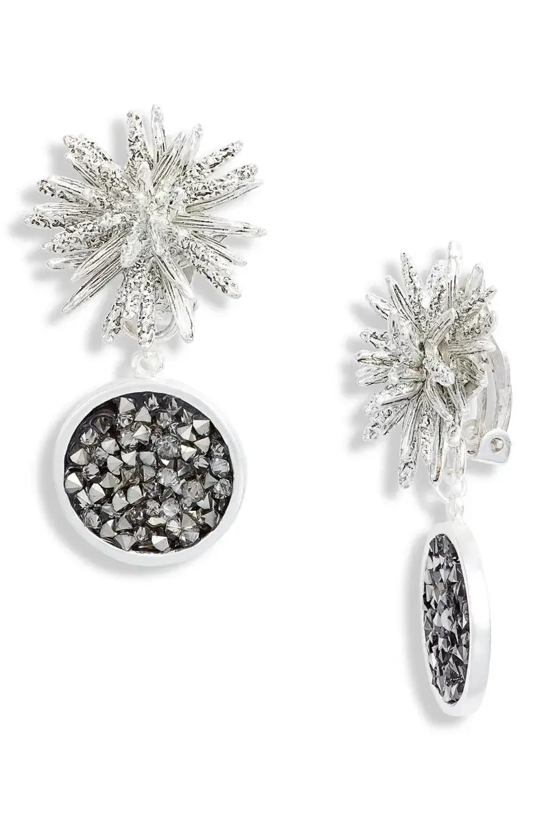 Starburst clip crystal cluster drop Earrings