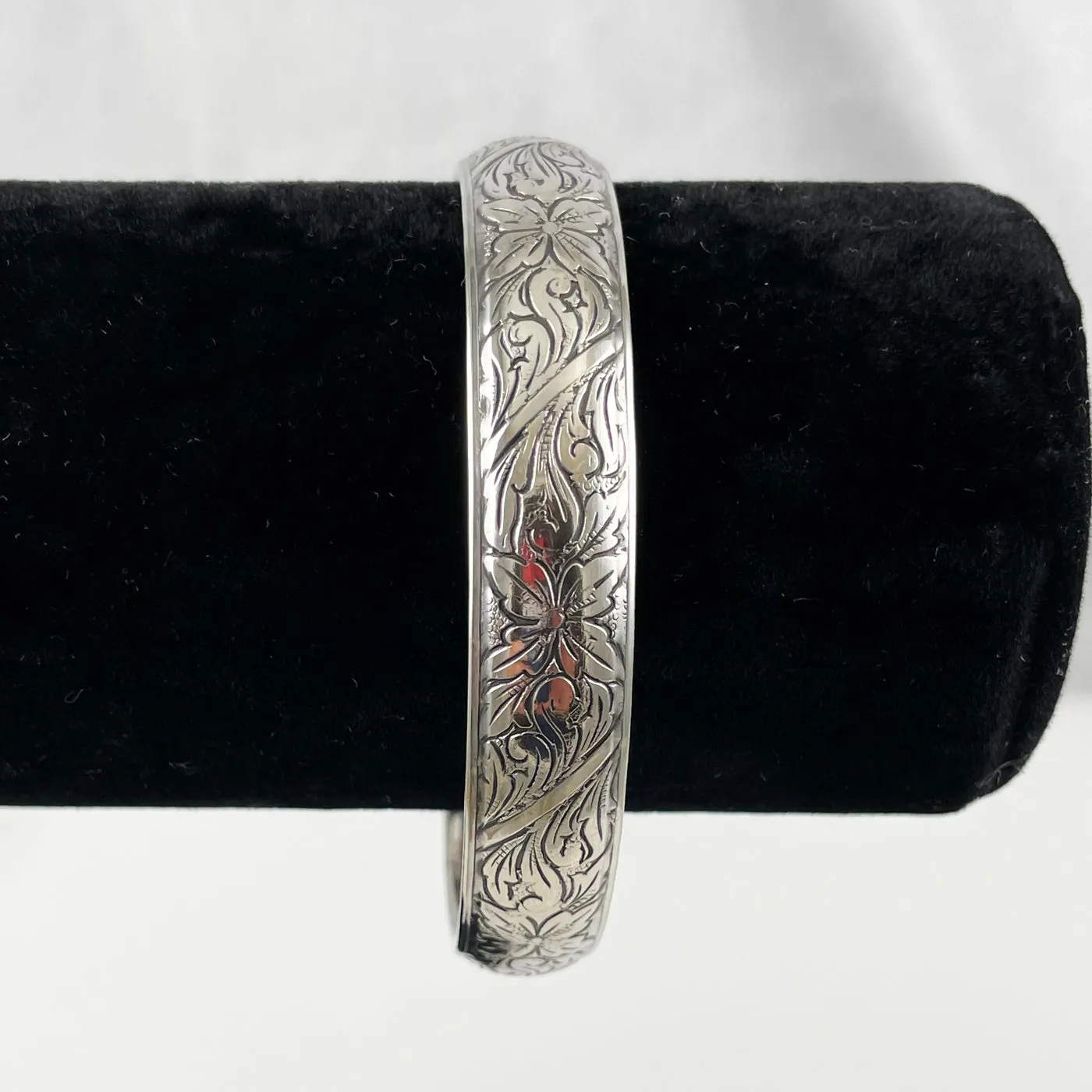 Sterling Floral Embossed Bangle Antique