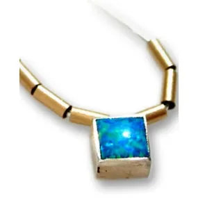 Sterling silver & 9K Gold necklace, Set opal, Sterling silver gold pendant