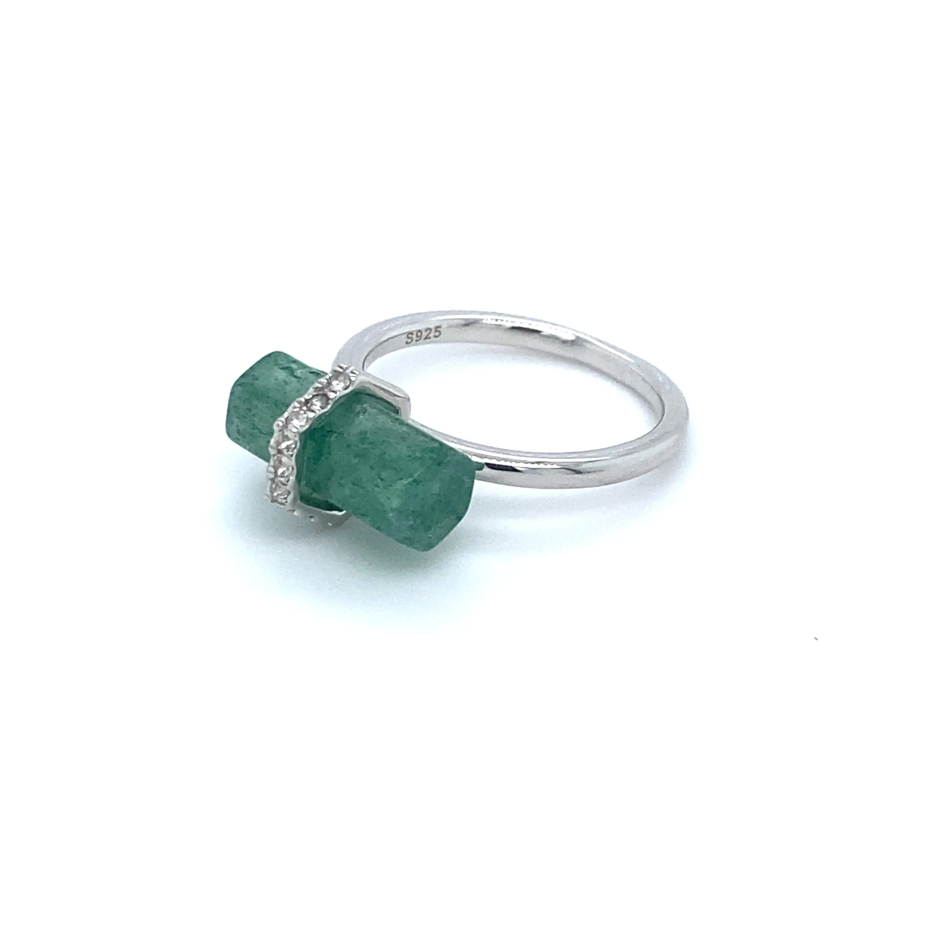 Sterling Silver Green Strawberry Quartz East/West Cylinder Ring