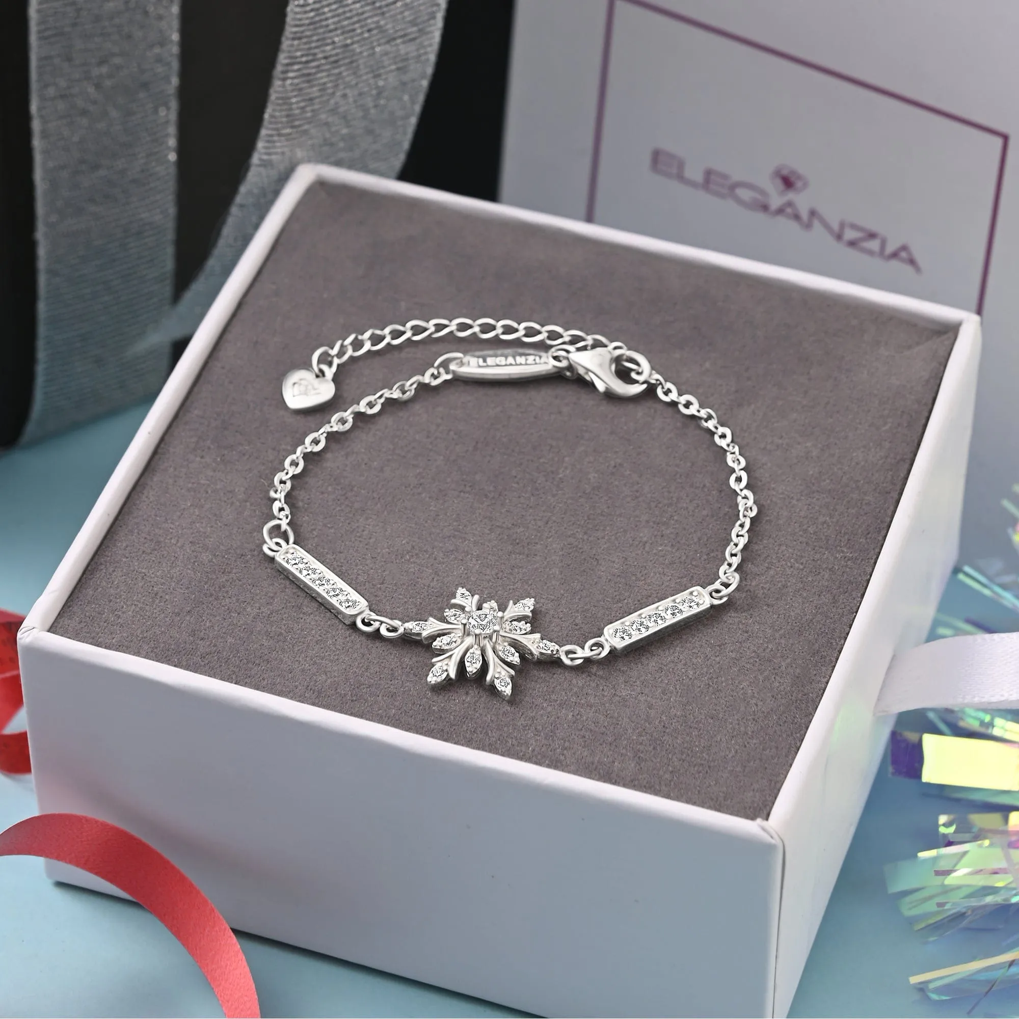 Sterling Silver Snowflake Bracelet with CZ Stones