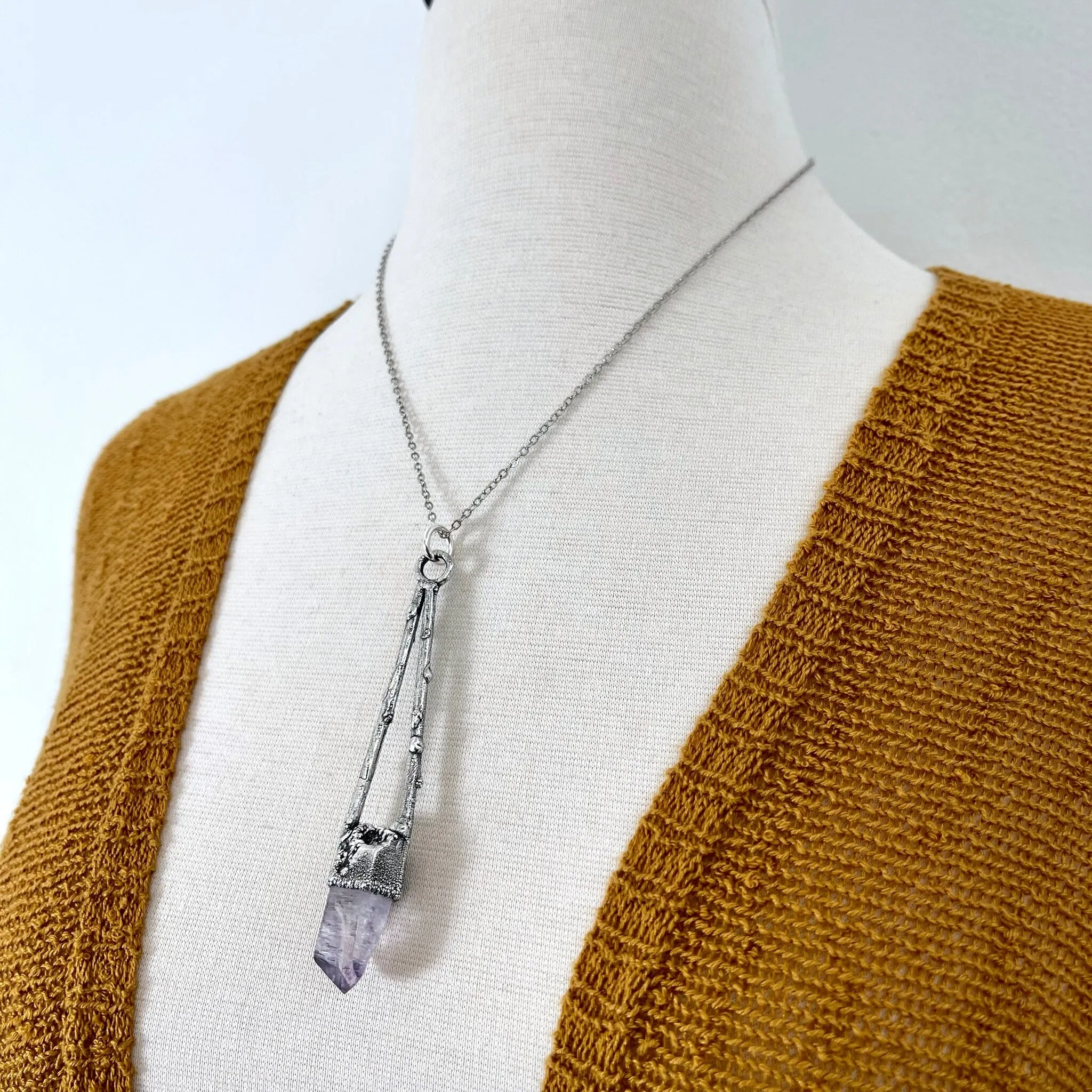 Sticks & Stones Collection - Raw Vera Cruz Amethyst Crystal Necklace in Fine Silver /