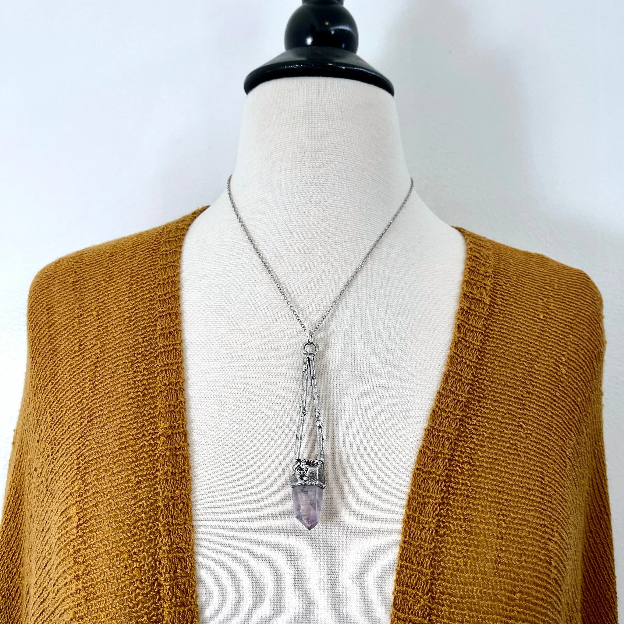 Sticks & Stones Collection - Raw Vera Cruz Amethyst Crystal Necklace in Fine Silver /