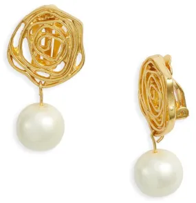 Swirling rose with pearl drop clip-on earrings