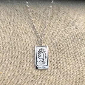 The Three of Cups Tarot Charm on a chain necklace- Silver