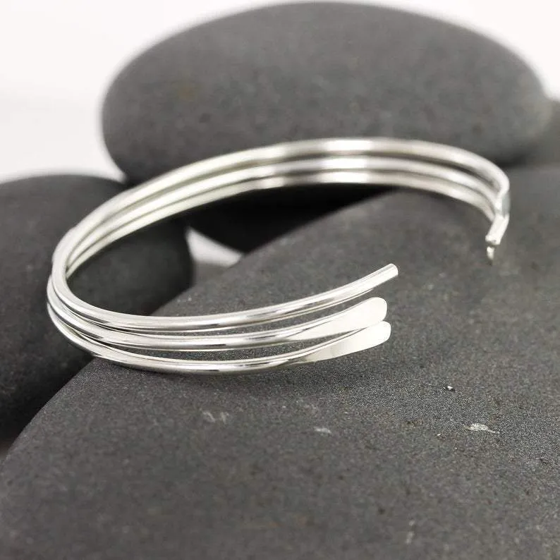 Thin 14K White Gold Cuff Bracelet