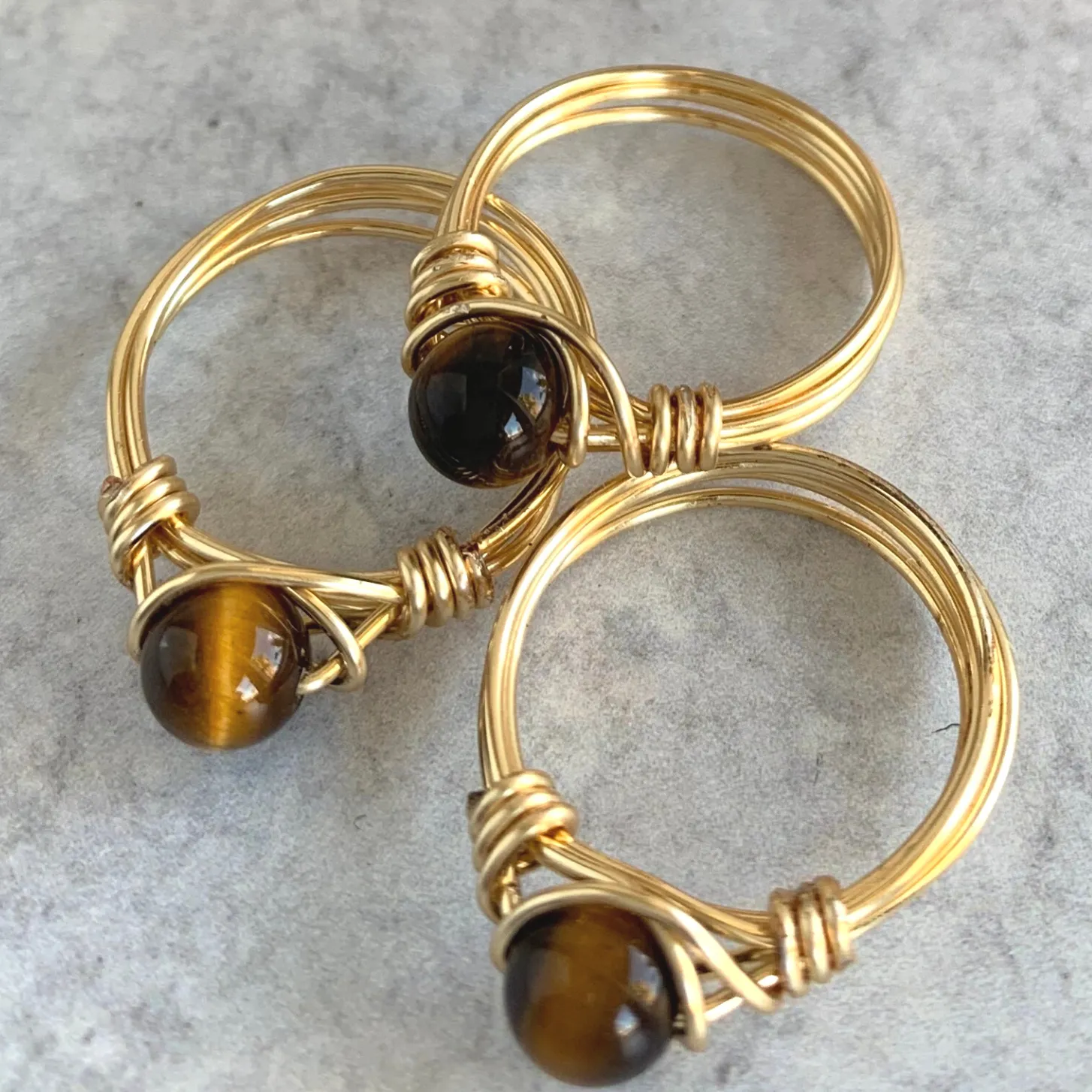 Tigers Eye Genie Wire Wrapped Ring Brass