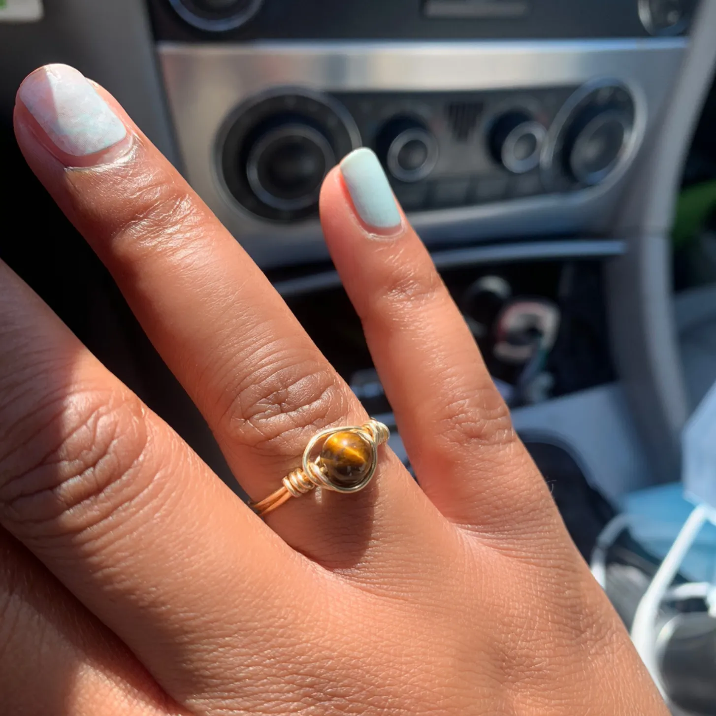 Tigers Eye Genie Wire Wrapped Ring Brass