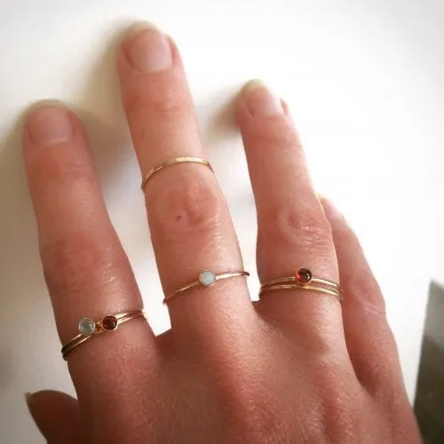 Tiny Birthstone Stacking Ring - 14K Yellow Gold