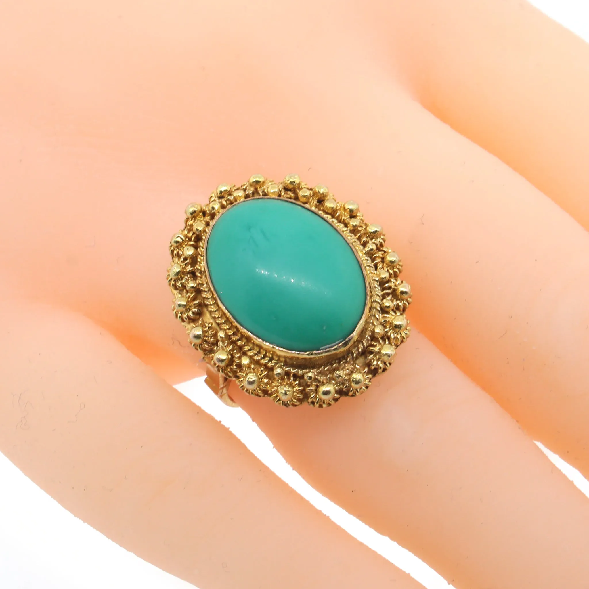 Turquoise Baroque Style Ring in 14k Gold