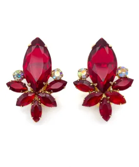 【USA輸入】ヴィンテージ JULIANA ガーネットレッド ビジュー イヤリング/Vintage JULIANA Garnet Red Bijou Clip On Earrings