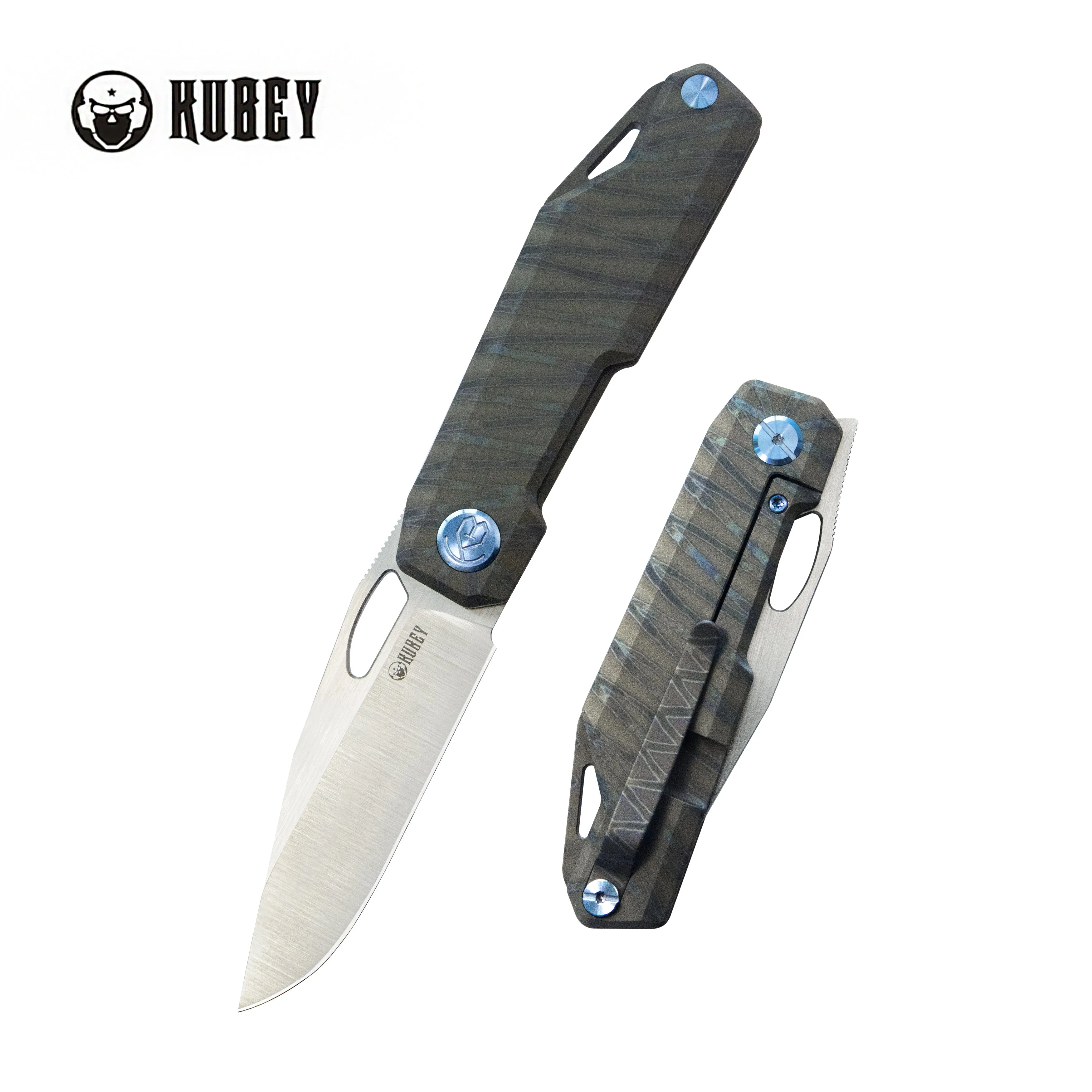 Verijero Fronter Flipper Pocket Folding Knife Flame 6AL4V Titanium Handle 3.35 Belt Satin 14C28N KB340C