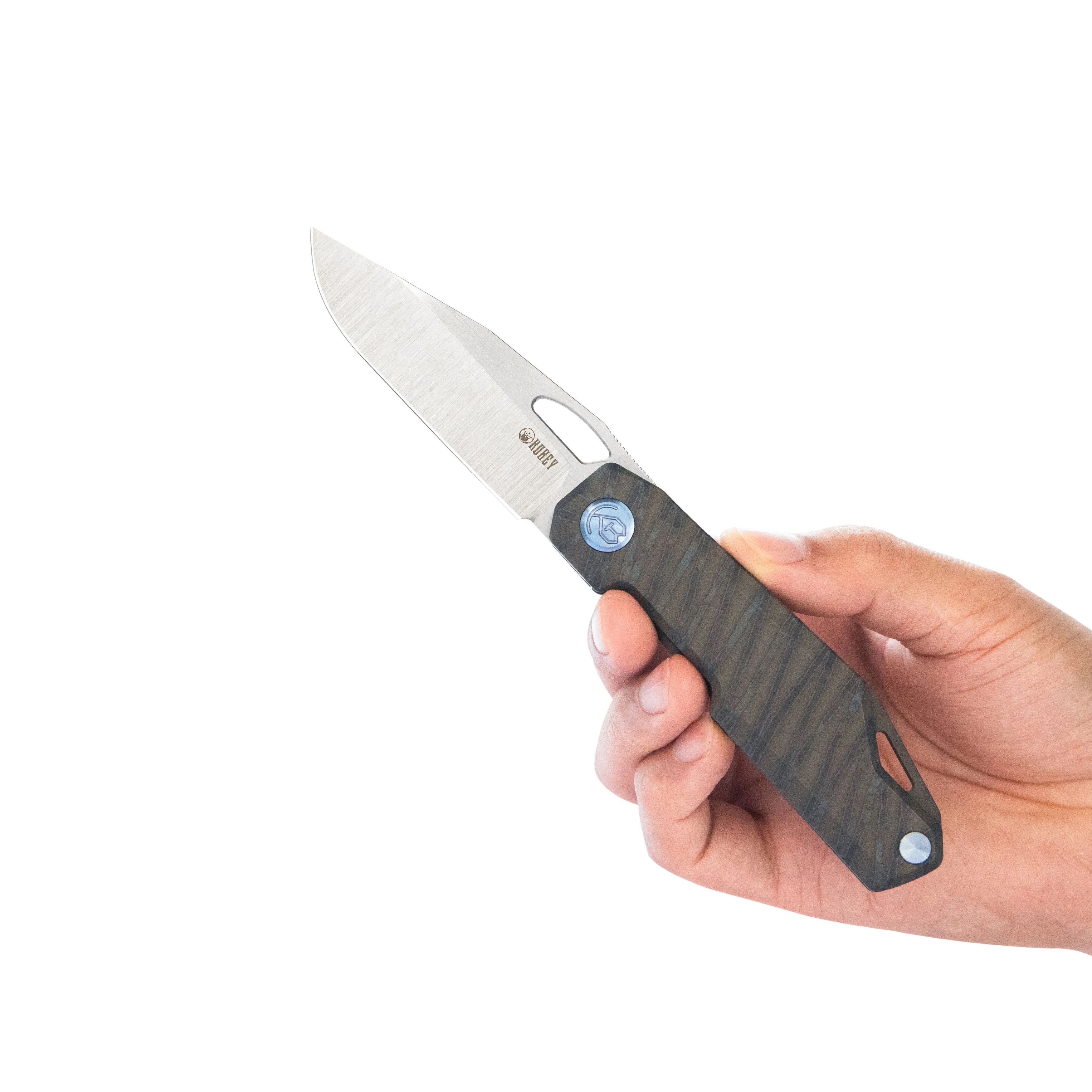 Verijero Fronter Flipper Pocket Folding Knife Flame 6AL4V Titanium Handle 3.35 Belt Satin 14C28N KB340C