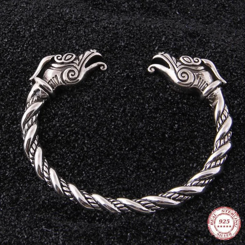 Viking Arm Ring Dragon Heads 925 Silver