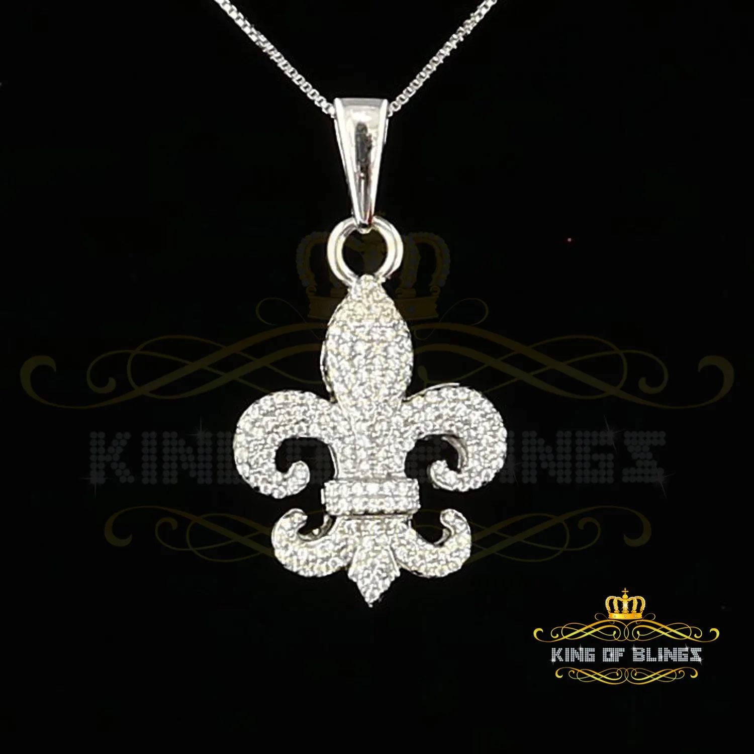 White 925 Sterling Silver with Fleur de Lis Shape Pendant 1.47ct Cubic Zirconia