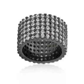 WildKlass Hematite Wide Pave Cubic Zirconia Ring