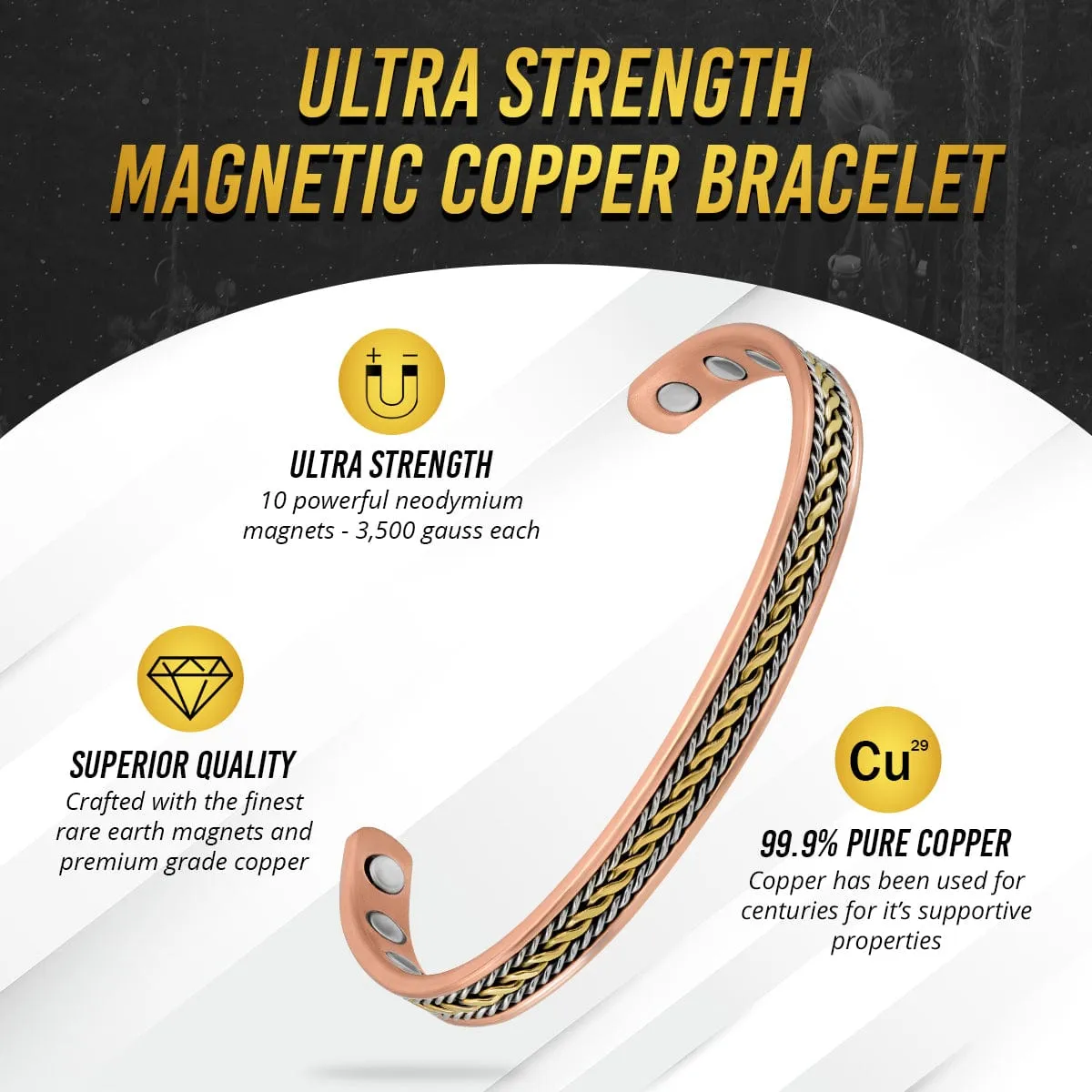 Women’s Inlay Silver & Gold Wire Copper Magnetic Therapy Bracelet Bangle