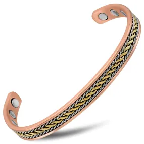 Women’s Inlay Silver & Gold Wire Copper Magnetic Therapy Bracelet Bangle