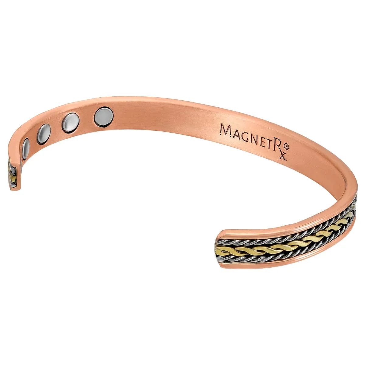 Women’s Inlay Silver & Gold Wire Copper Magnetic Therapy Bracelet Bangle