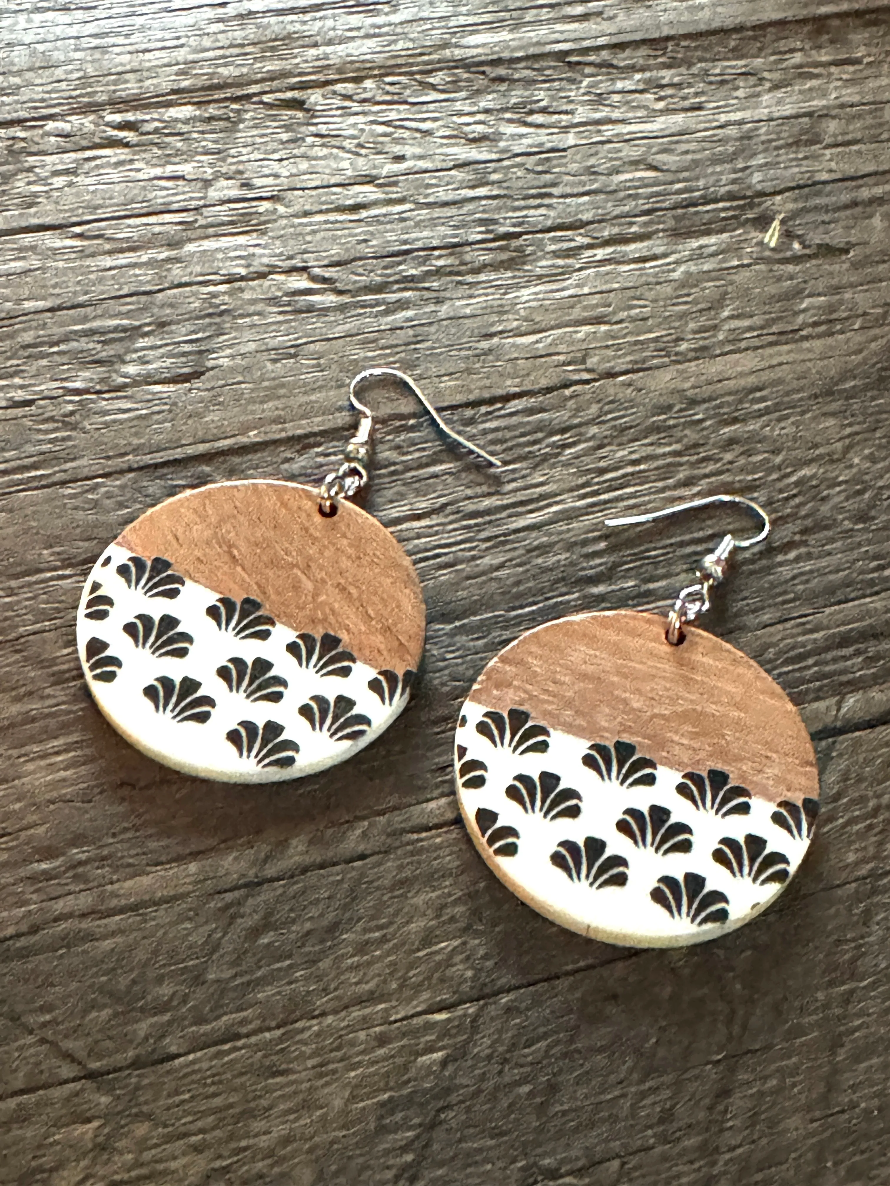 Wood & Resin Boho Drop Earrings Round