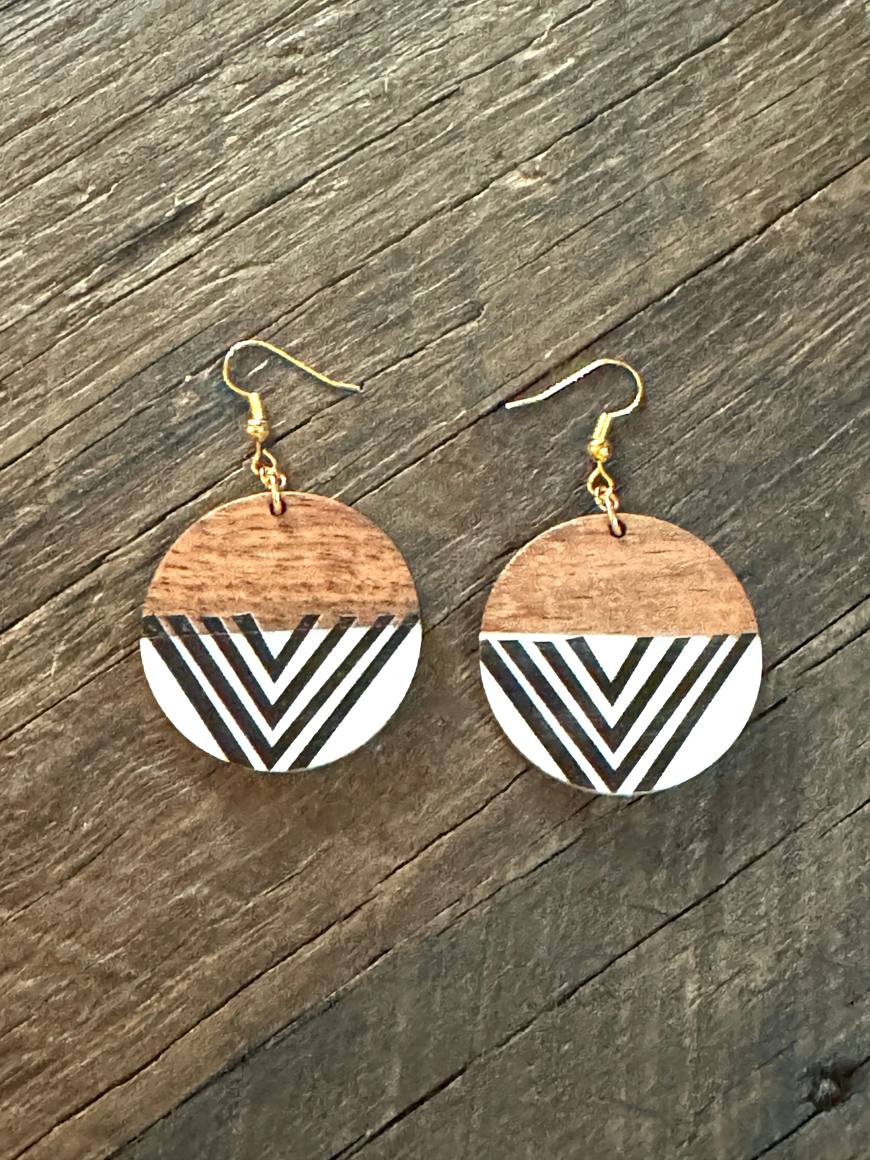 Wood & Resin Boho Drop Earrings Round