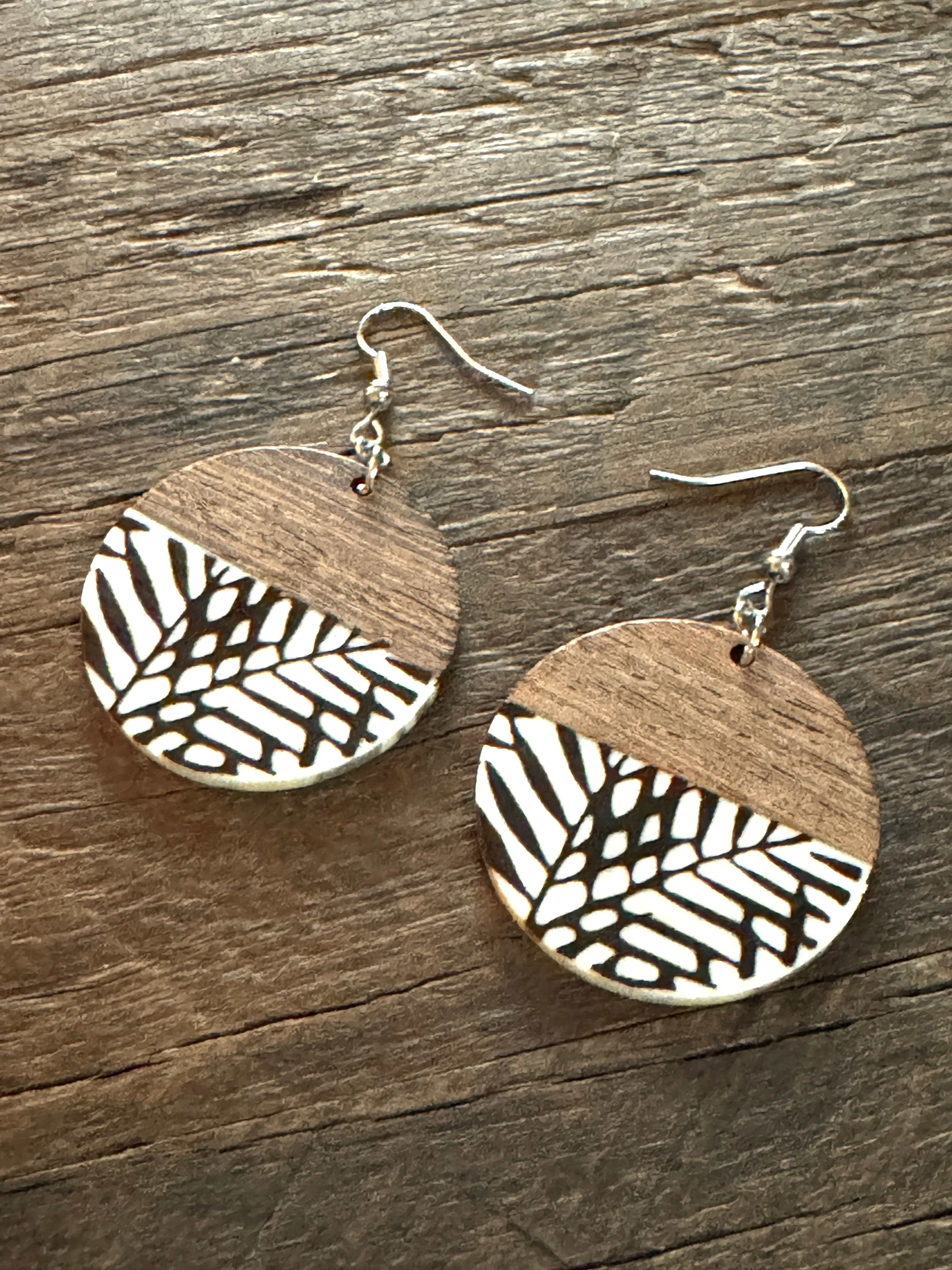 Wood & Resin Boho Drop Earrings Round