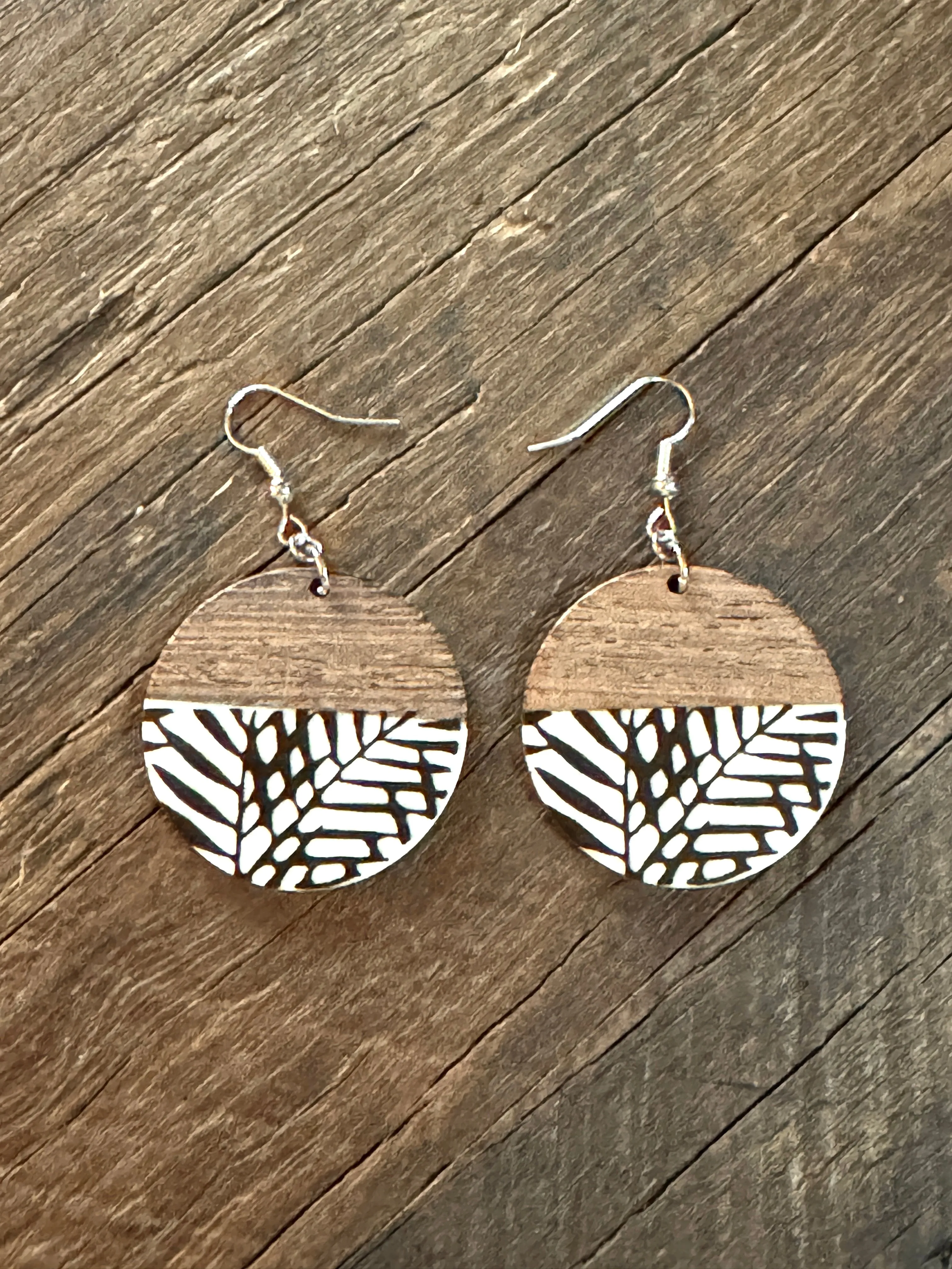 Wood & Resin Boho Drop Earrings Round